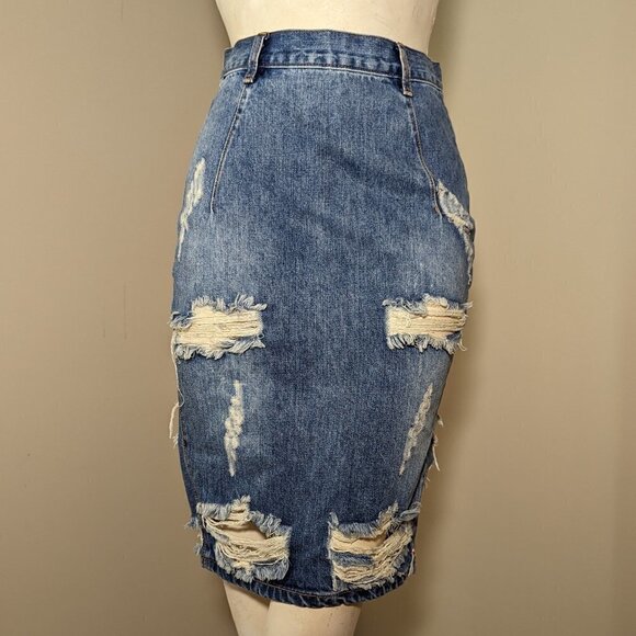 ONE X One Teaspoon Freelove Distressed Denim Jean Skirt size 26 - Picture 6 of 12